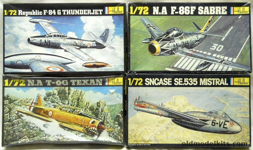 Heller 1/72 Republic F-84G Thunderjet / North American F-86F Sabre / Sncase SE-535 Mistral (Vampire) / North American T-6G Texan - SALE plastic model kit